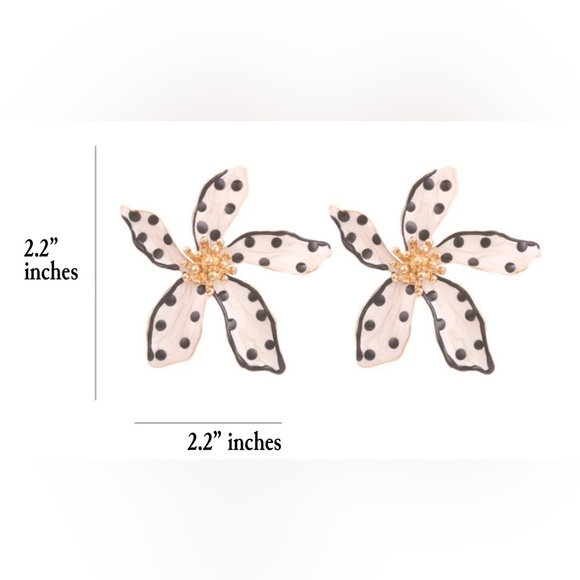 New Flower Power Polka Dot Purple Large Enamel Statement Earrings - Picture 4 of 16